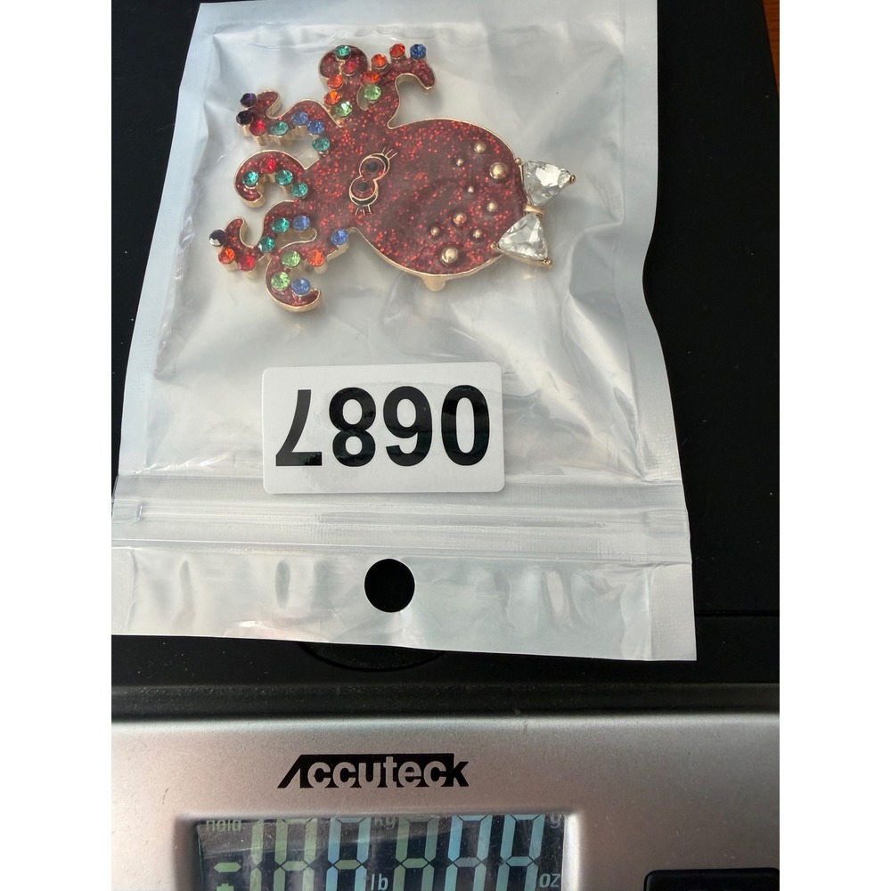 Red Glitter Octopus Brooch Multi Color Rhinestone Gold Tone Nautical Pin - Picture 7 of 7